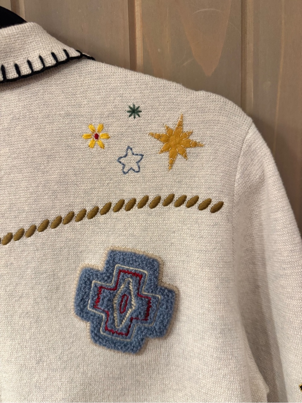 Pendleton Cream Embroidered Western Wool Sweater - Picture 6 of 16